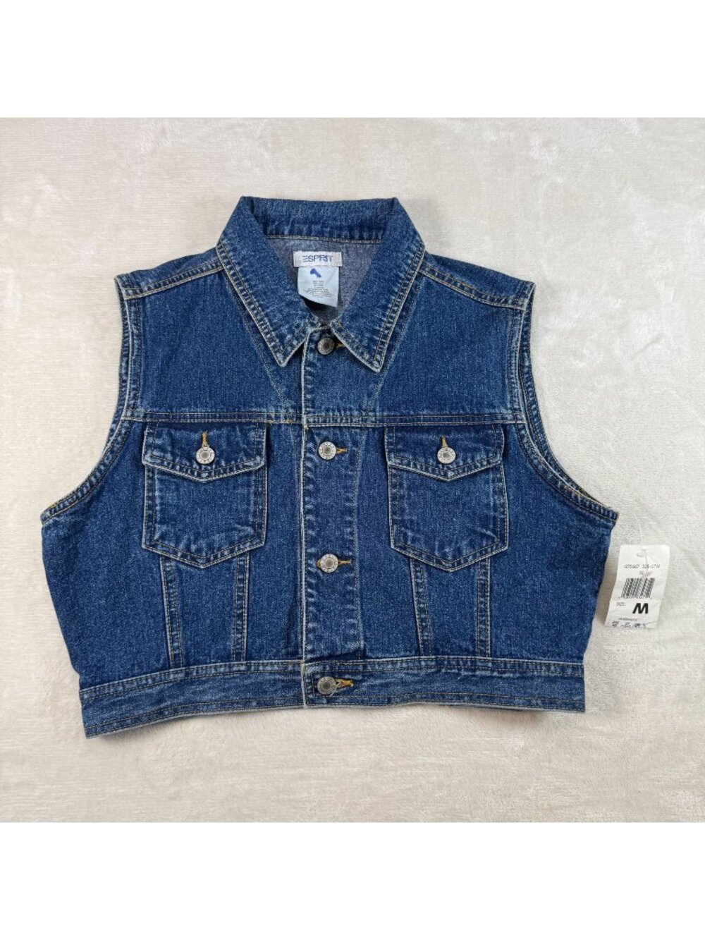 NWT Vintage Espirit Sade Denim Vest Womens M Blue Cropped Button Y2K 90s